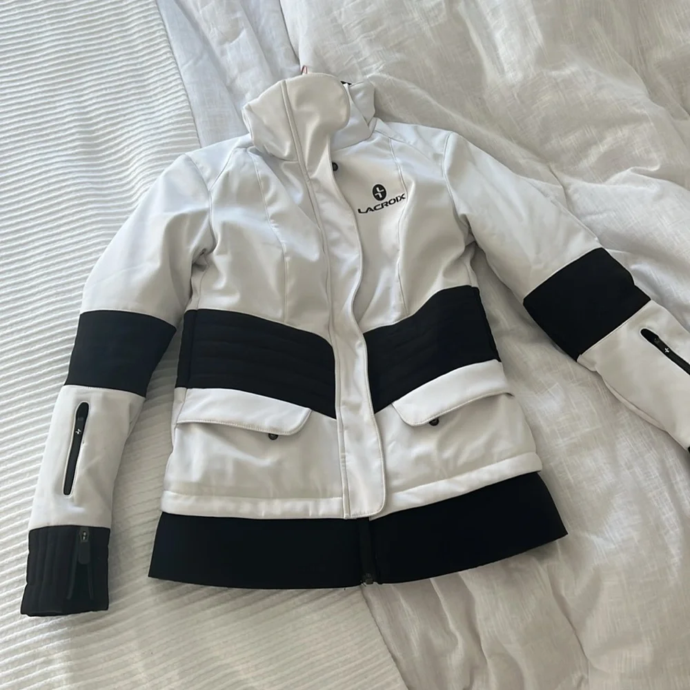 Women's White and Black Ski Jacket - Picture 2 of 4